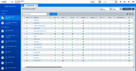 Diamant - Mandantencockpit mit Such- und Filtermöglichkeiten
